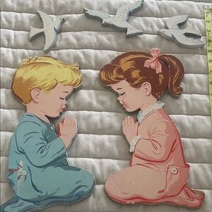 VINTAGE Nursery Wall Art RETRO Praying Children Wall Art 5 PIECES Adorable